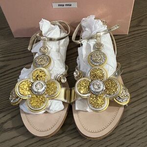 Miu Miu Calzature Donna Gold Sandals